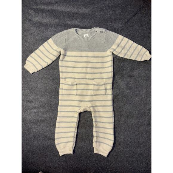Baby Gap Cotton Knit Fleece Neck Sweater Romper Size 12-18 Months Gray & White - Picture 1 of 6
